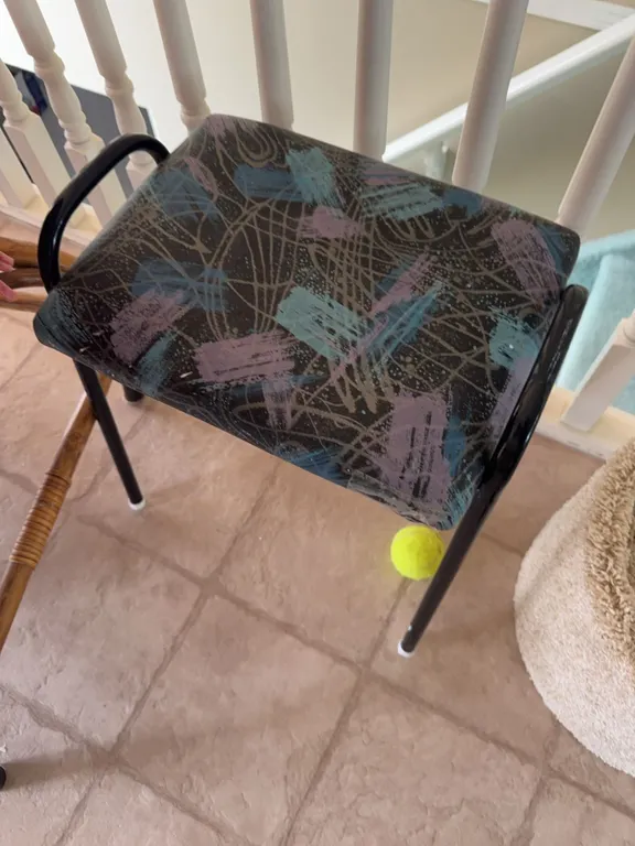 Metal Frame Upholstered Stool with Patterned Seat Cushion