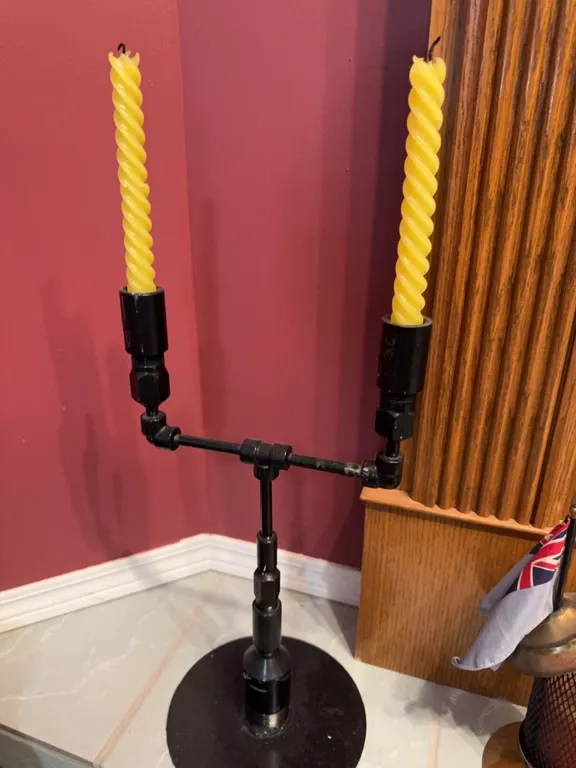 Black Metal Adjustable Double Candle Holder with Twisted Yellow Candles