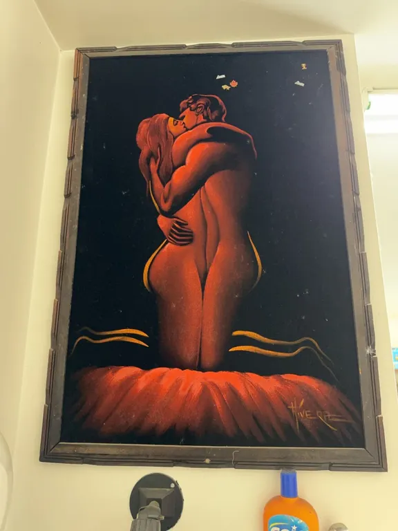 Rivera Signed Velvet Painting Nude Embrace 60x90cm Framed