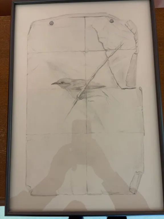 J. Northey 2004 Pencil Drawing Bird on Paper, Framed, 12x16 in, Gallery on Main