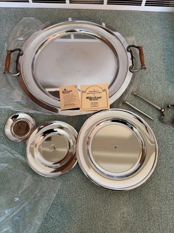 Heritage House by Kromex Chrome Servingware Set with Handles and Tidbit Tray Parts