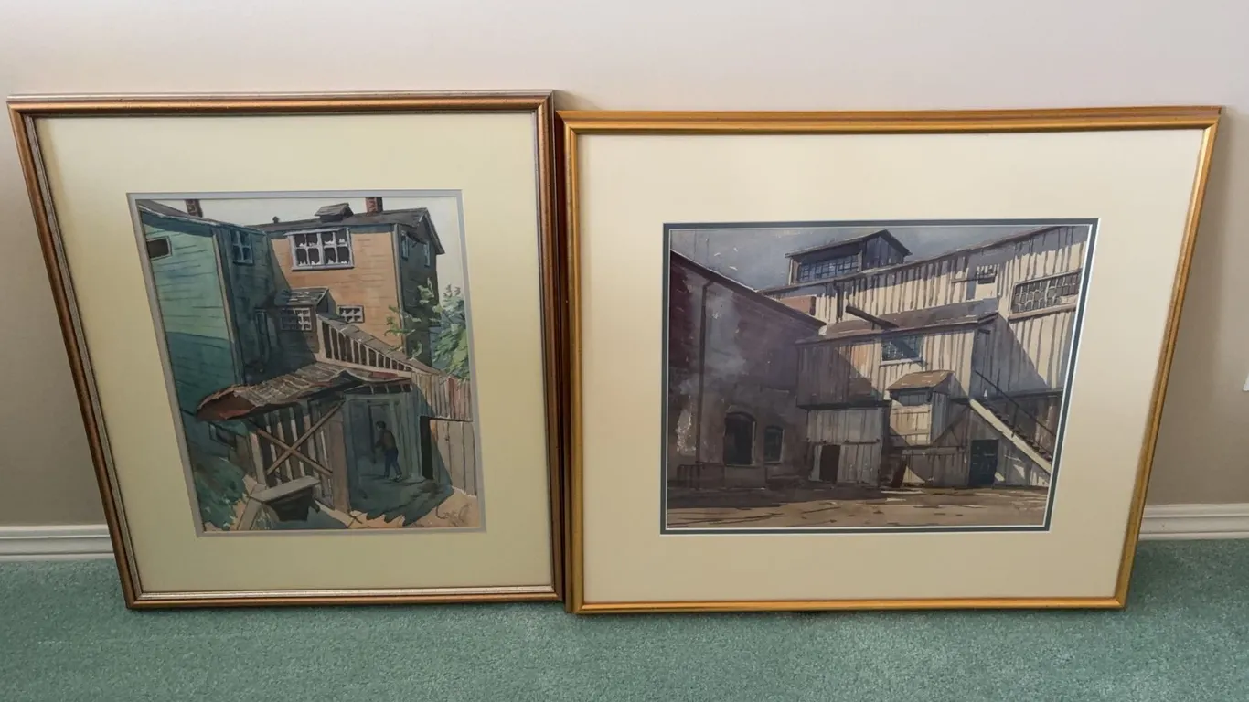 Framed Watercolour Architectural Paintings, Both Signed, Approx. 21x24 Inches Each