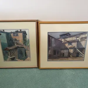 Framed Watercolour Architectural Paintings, Both Signed, Approx. 21x24 Inches Each
