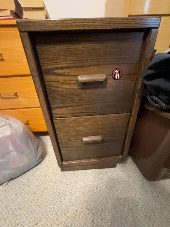Wooden Two-Drawer File Cabinet with Oak Grain Finish 27x16x19 Inches
