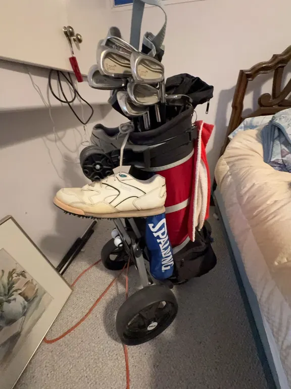 Spalding Golf Bag With Assorted Irons, Putters, Cleveland And Tour Select Clubs