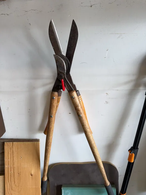 Vintage Wooden Handle Hedge Shears with Steel Blades
