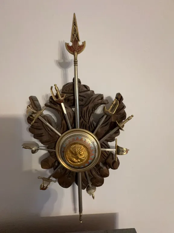 Ottoman Style Wall Plaque With Swords, Shields, And Crest Design