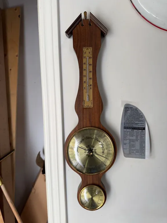 Wooden Wall Barometer with Thermometer and Hygrometer Brass Dials