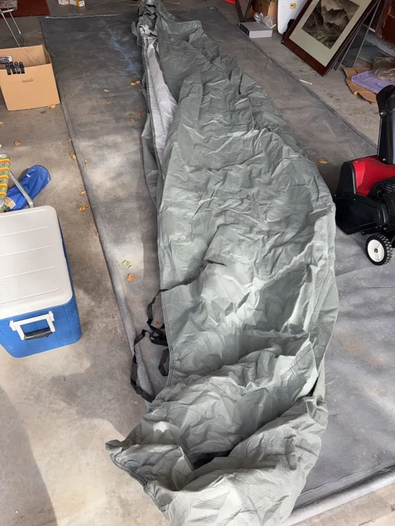 Large Grey and White Boat Cover or Tent Tarp with Straps