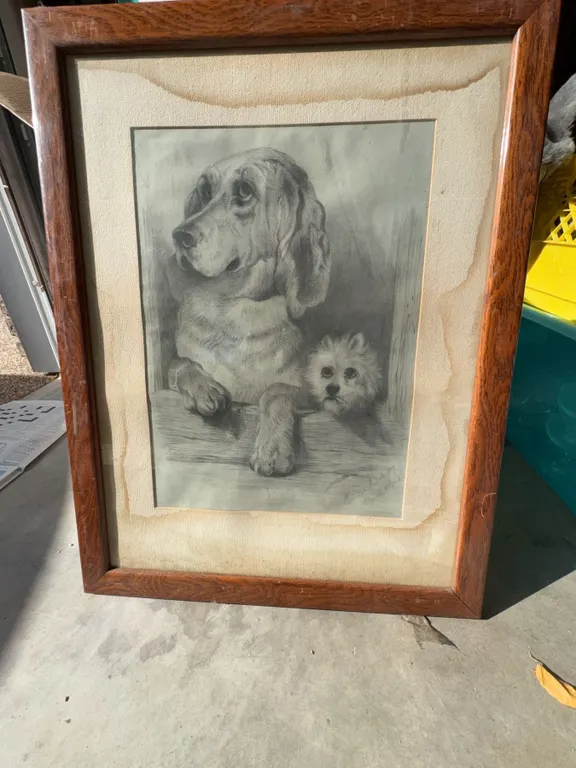 Eunice Hutchison Signed Dog Drawing, Framed, Dated April 22, 1940
