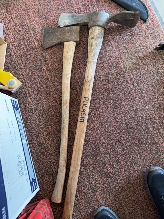 Pulaski Axe and Standard Axe with Wooden Handles