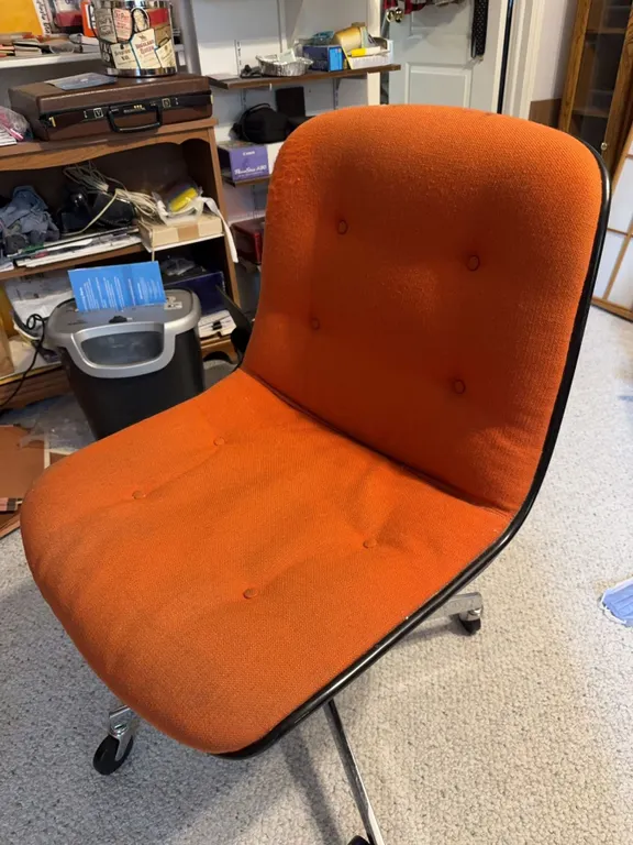 Mid-Century Modern Orange Upholstered Swivel Office Chair on Casters