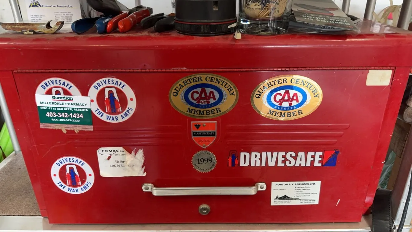 Red Metal Multi-Drawer Tool Chest with Tools and Decals