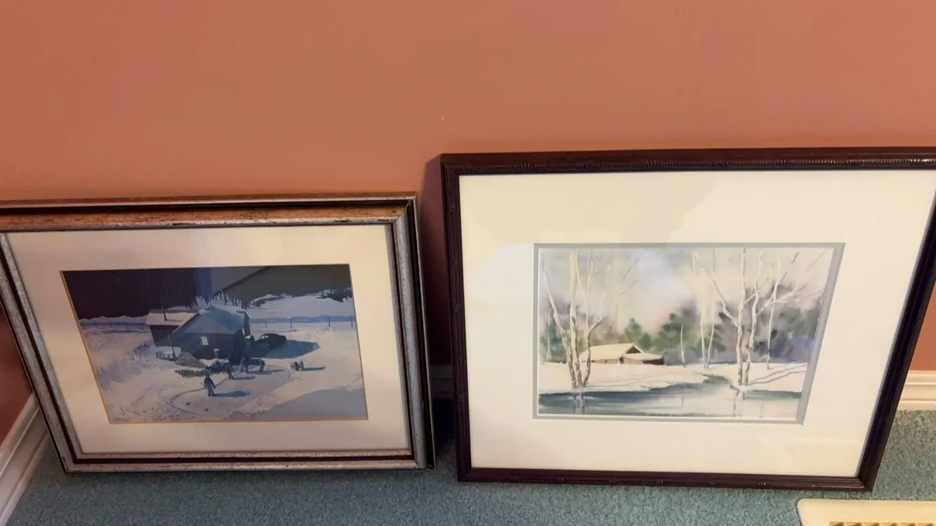 Two Framed Winter Landscape Prints Including Peter Shostak c. 1980, 13x16 and 15x18 in