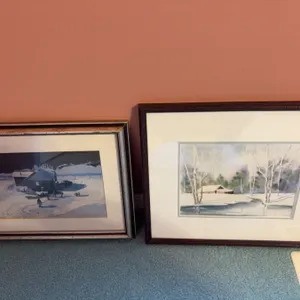 Two Framed Winter Landscape Prints Including Peter Shostak c. 1980, 13x16 and 15x18 in