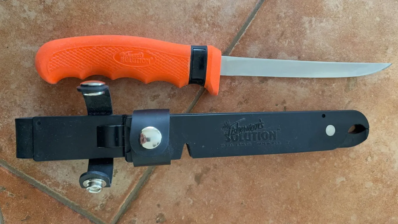 Cutco Fisherman’s Solution Fillet Knife With Sheath, Orange Handle