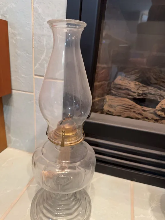 Clear Glass Oil Lamp with Chimney and Brass Burner