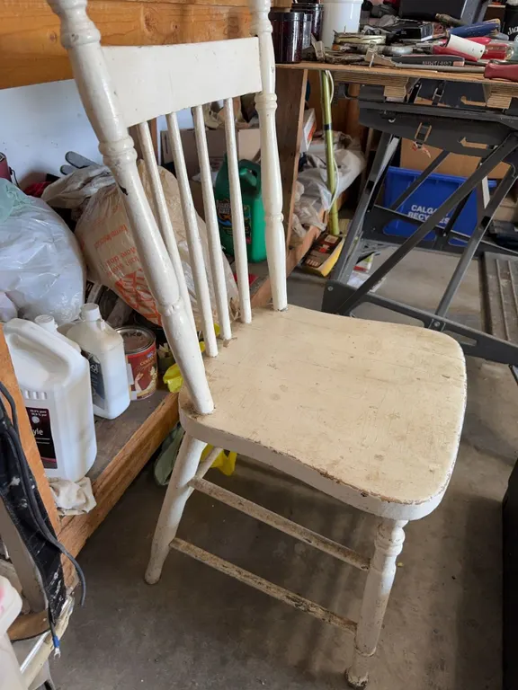 Wooden Slat-Back Chair with White Painted Finish