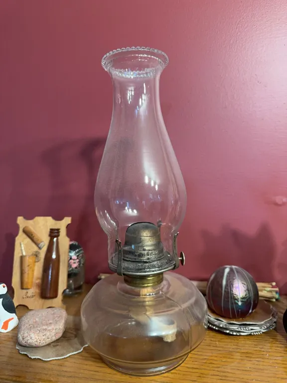 Clear Glass Oil Lamp with Chimney and Brass Burner
