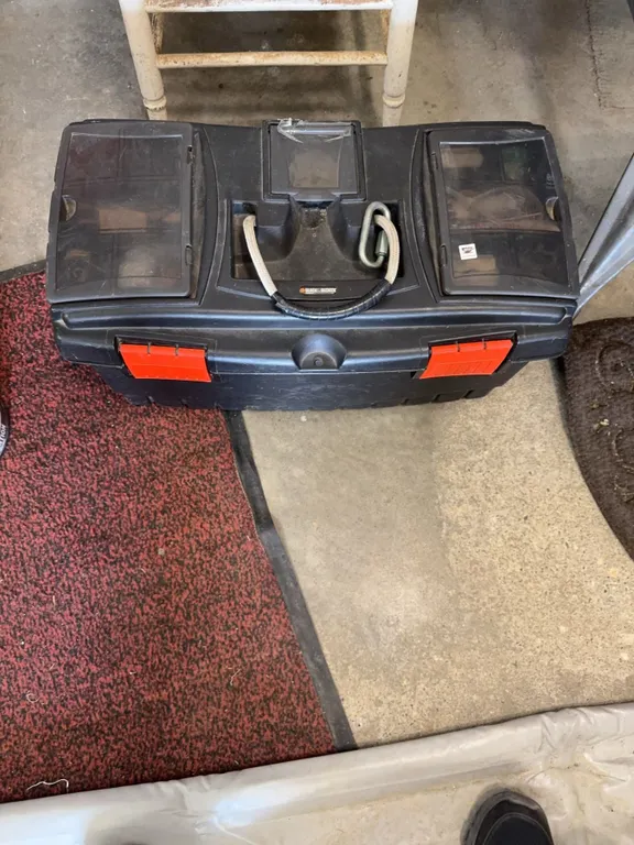 Plastic Tool Box With Mixed Hand Tools and Accessories