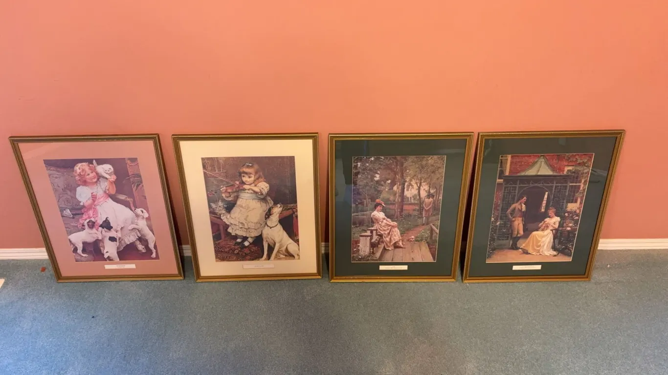 4 Framed Prints: Arthur Elsley, Charles Burton Barber, Edmund Blair Leighton