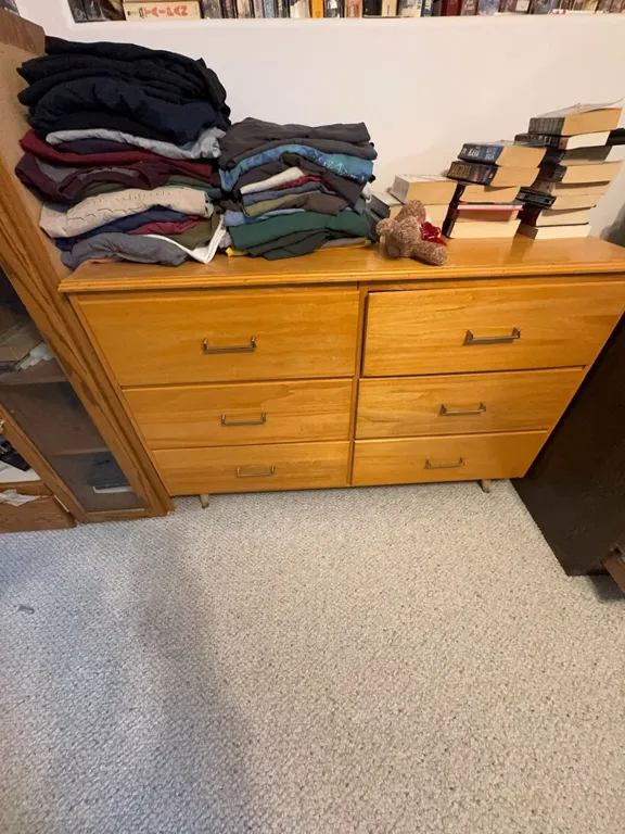 Wood Dresser with Six Drawers, Light Finish, Approx. 52"W x 29"H