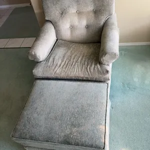 Upholstered Armchair With Matching Ottoman In Light Grey Fabric