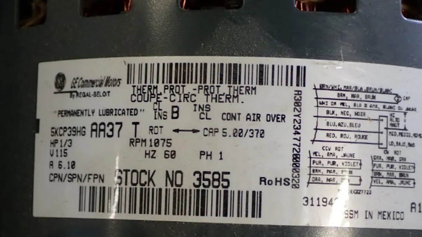 GE Commercial Motors Direct Drive Furnace Motor