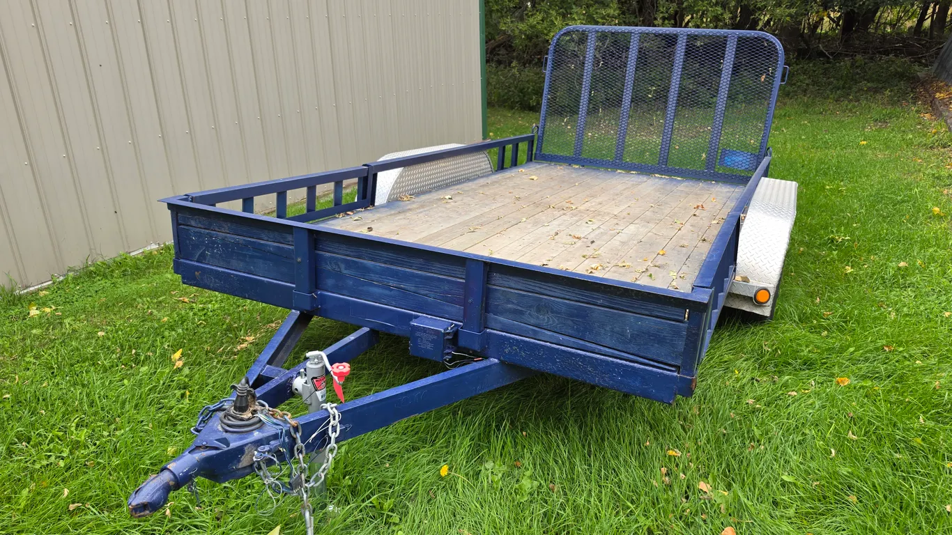 14' x 7' Tandem Axle Flatbed Trailer With Ramps, Endgate, 4 Ft Endgate, 205/75R15 Tires On 5-Bolt Ri