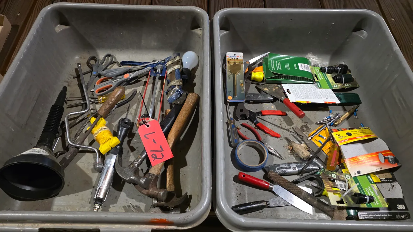 Assortment Of Hand Tools In 2 Gray Tubs