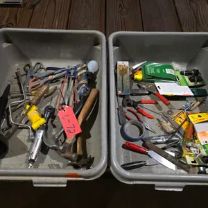 Assortment Of Hand Tools In 2 Gray Tubs