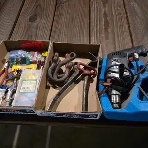 Air Chucks, Clevis, Grease Gun, And Black & Decker Drill