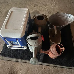 Water Cans, Coal Bucket, And Igloo 38 Quart Cooler