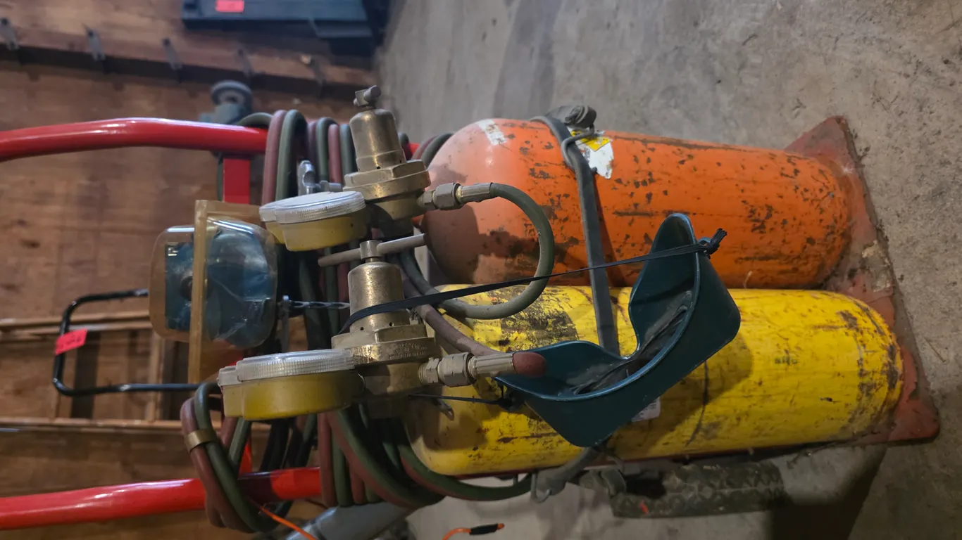 Acetylene Torch With Smaller Tanks On 2-Wheel Cart, Goggles And Brazing Rods Included