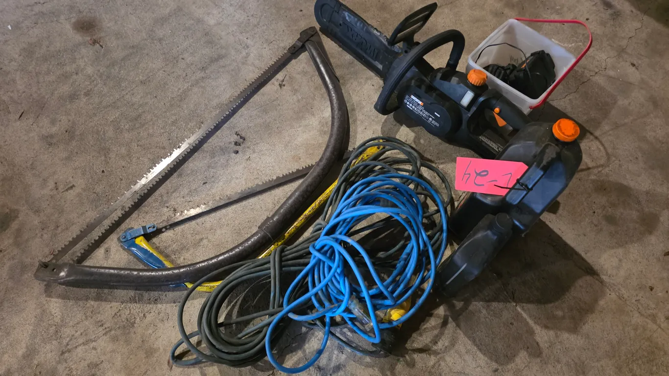 Worx Battery-Operated Chainsaw With Hand Saws And Extension Cords