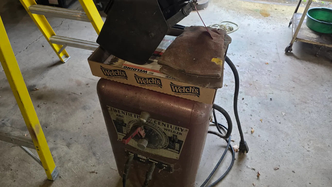 Twentieth Century Arc Welder With Leads, Extra Welding Rods, And Helmet