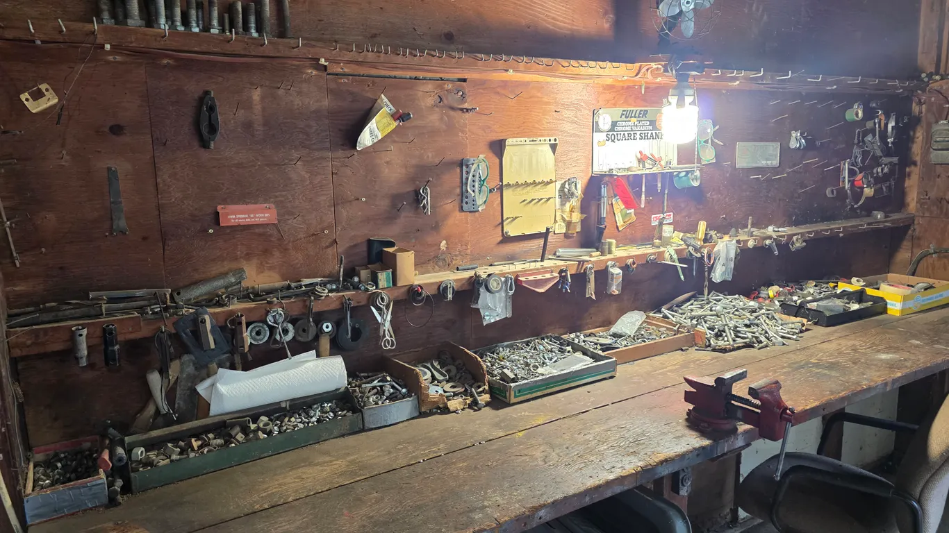All Contents Of Bench Including The 3 1/2" Vise, Bolts, And Misc