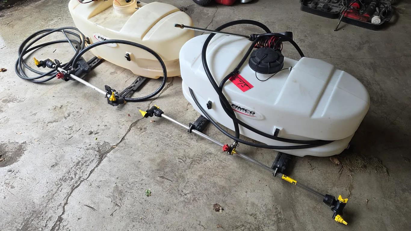 (2) Fimco ATV Boomless Sprayers With Poly Tanks And 12-Volt Pumps (1 Pump and Booms Need Repair)
