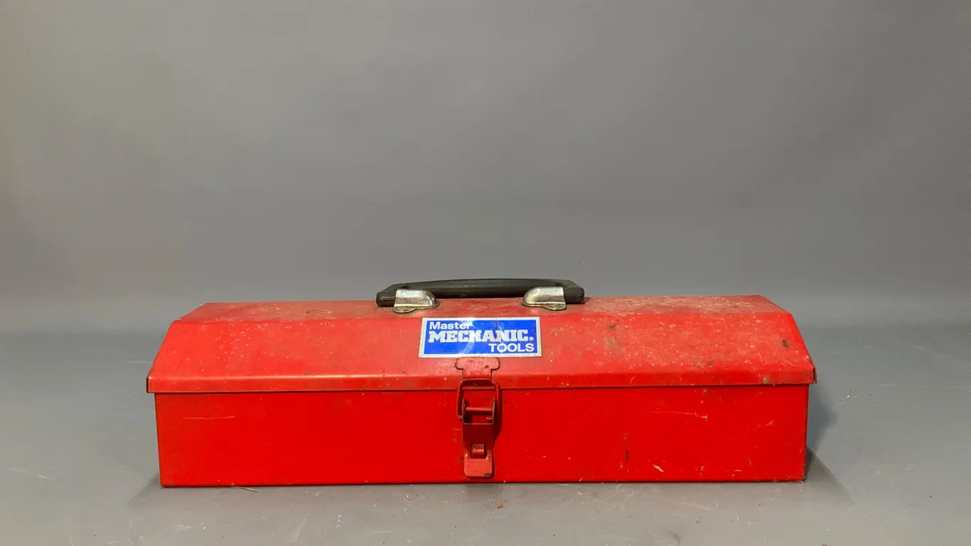 Master Mechanic Tools and Red Metal Toolbox with Assorted Wrenches and Sockets