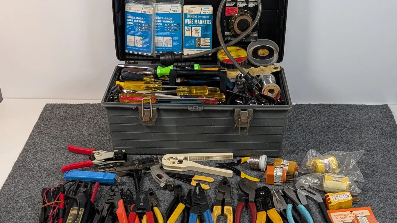 Electrical Tools and Supplies in Plastic Toolbox