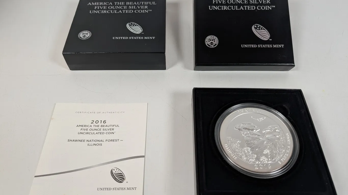 2016 America The Beautiful Five Ounce Silver Uncirculated Shawnee National Forest Coin
