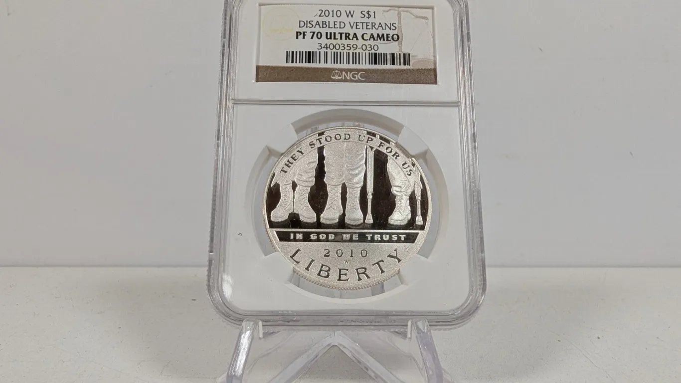 2010 W $1 Disabled Veterans Commemorative Silver Dollar, NGC PF 70 Ultra Cameo