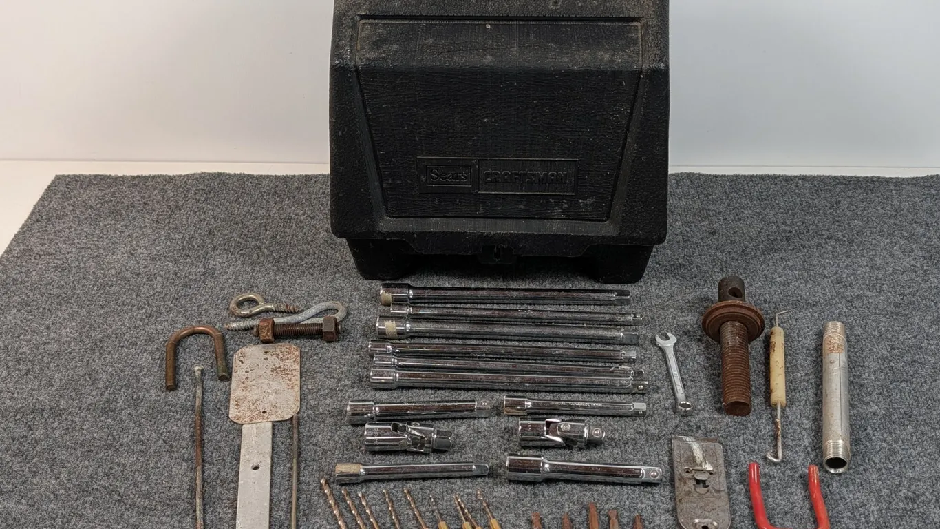 Sears Craftsman Toolbox with Socket Extensions and Assorted Tools
