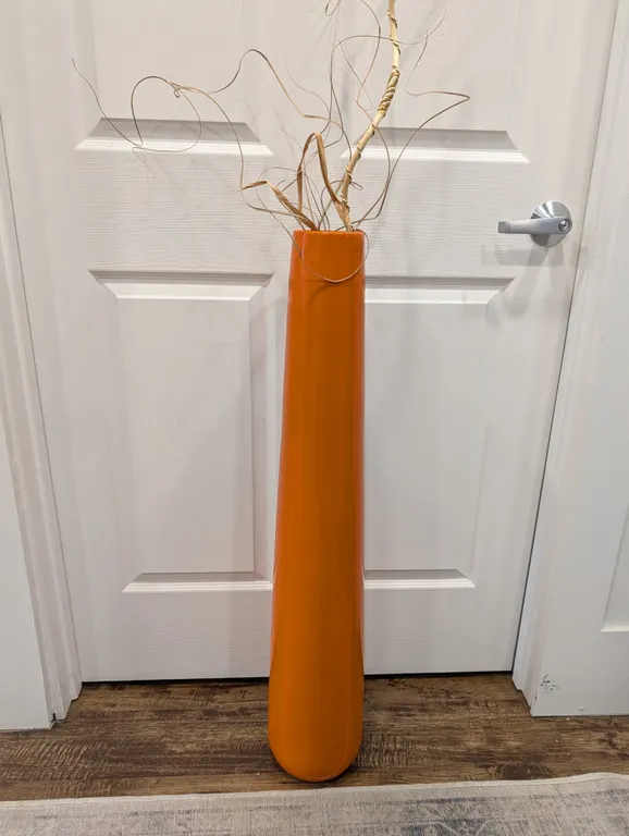 Large Orange Ceramic Floor Vase with Dried Botanical Arrangement