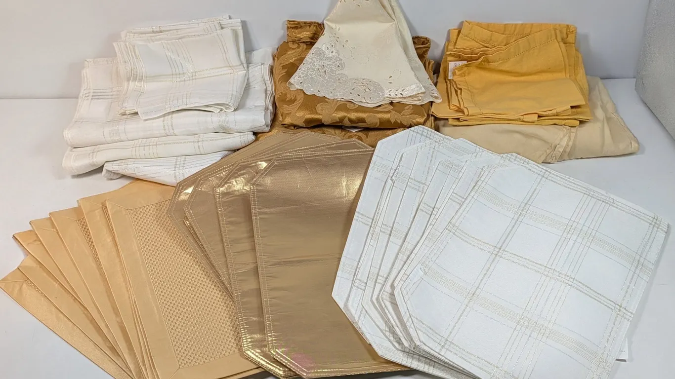 Assorted Dining Table Linens with Placemats, Napkins, and Tablecloths
