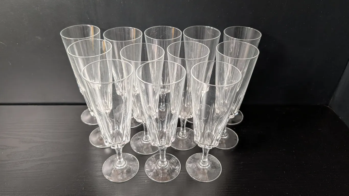 Set of Eleven Ribbed Champagne Flutes