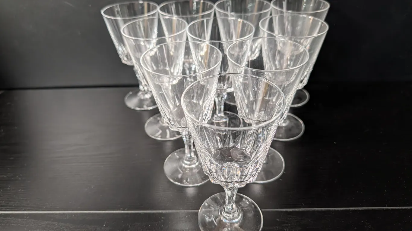 Set of 12 Cut Crystal Wine Glasses