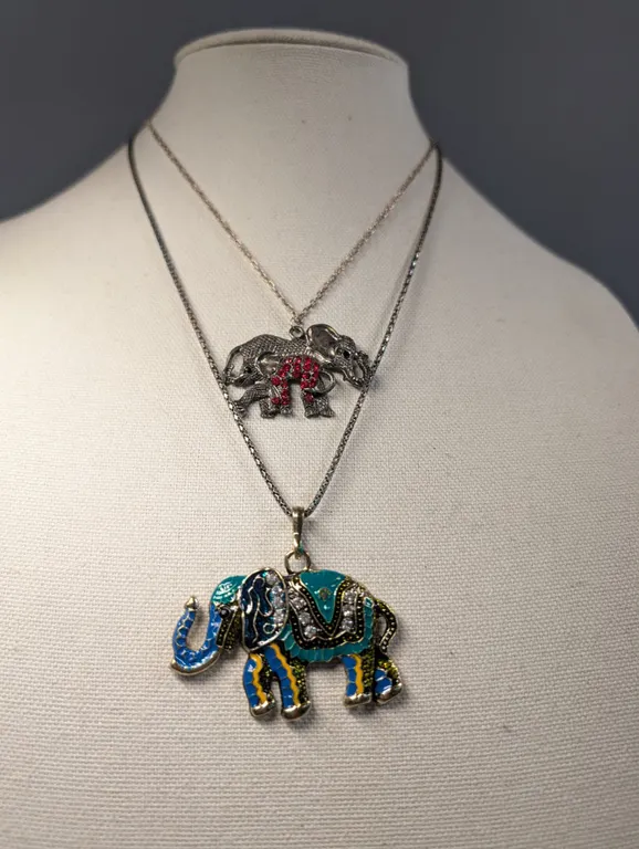 Two Elephant Pendant Necklaces