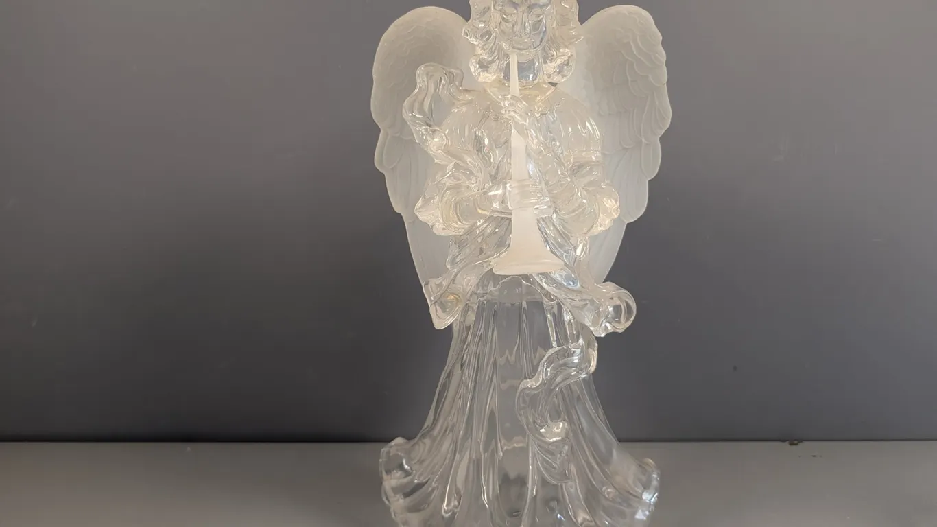 Clear Acrylic Angel Figurine with Trumpet and Vase