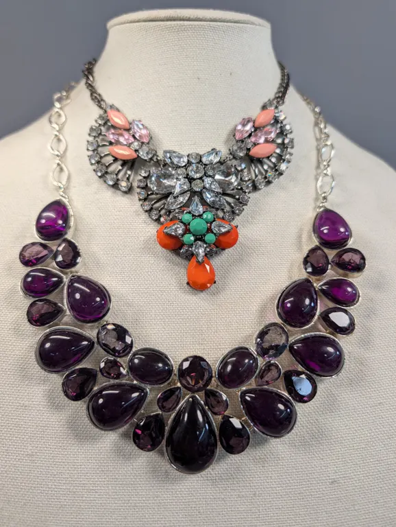 Two Statement Necklaces with Faux Gemstones